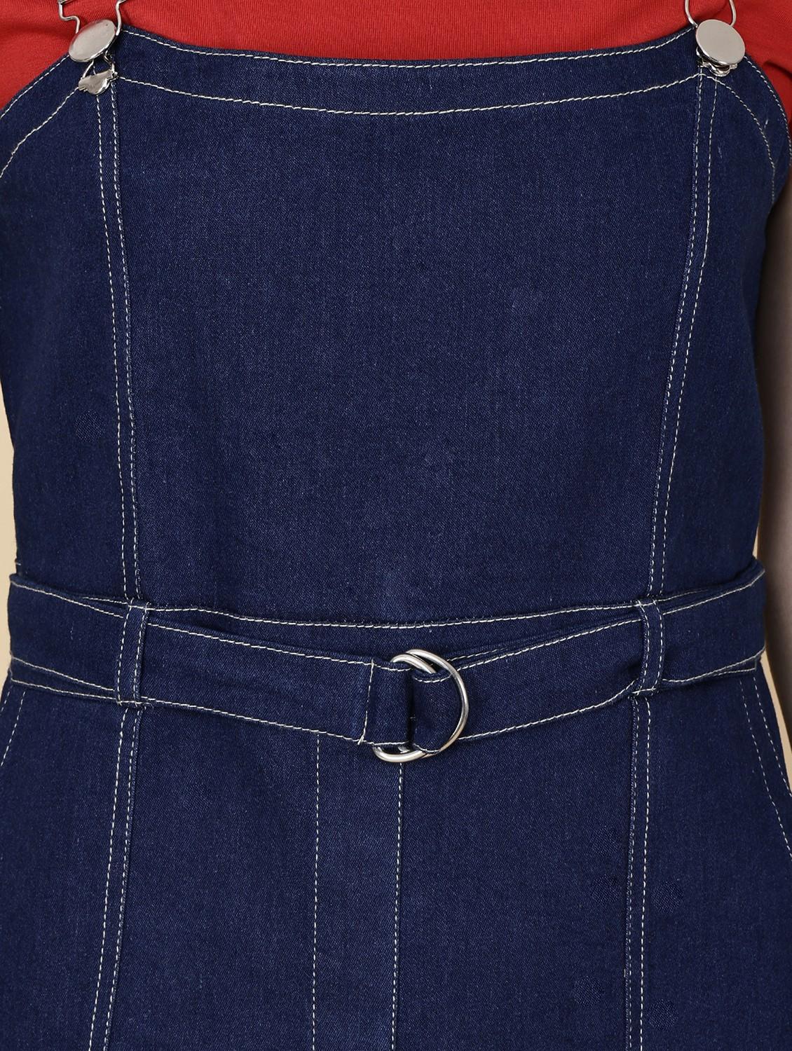 women solid shoulder strap denim dungaree dress - 22004918 - Standard Image - 5