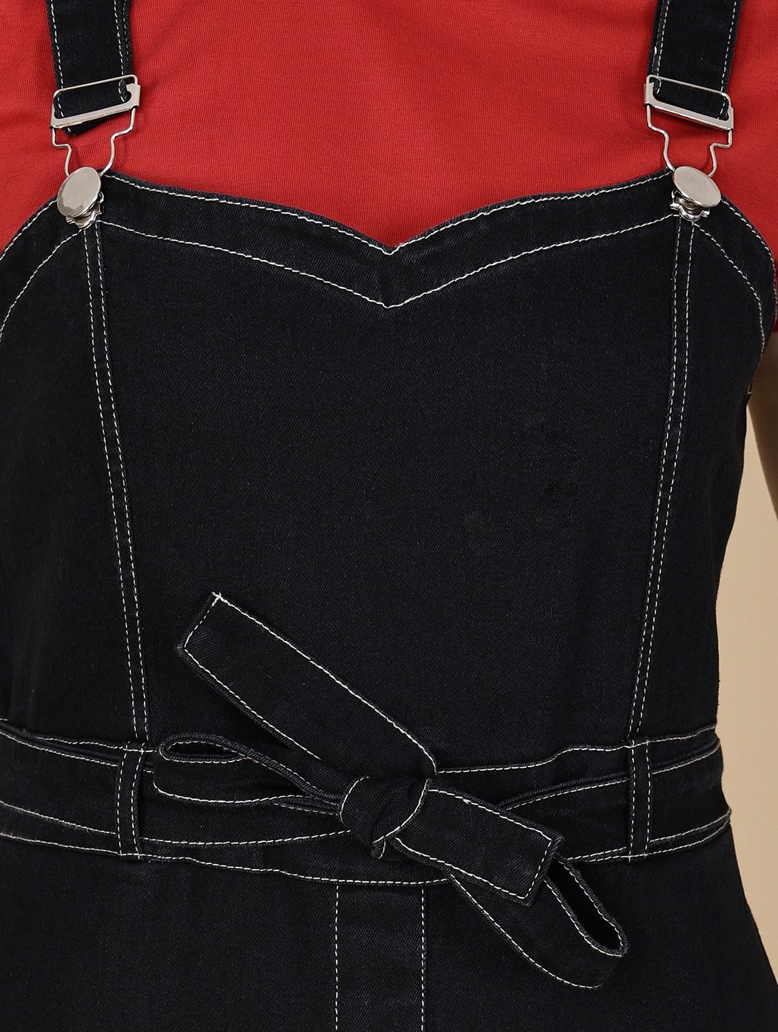 women solid shoulder strap denim dungaree dress - 22004919 - Standard Image - 5