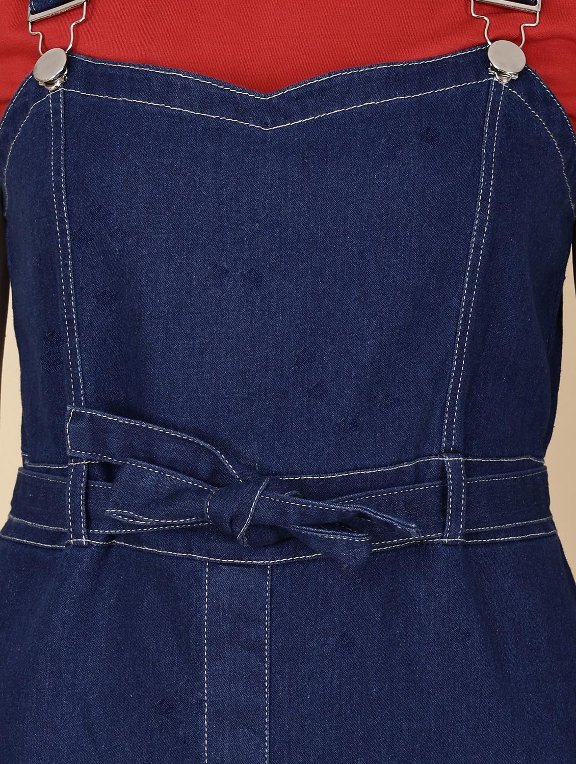 women solid shoulder strap denim dungaree dress - 22004920 - Standard Image - 5
