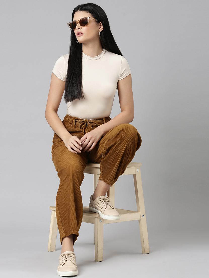 women solid high rise peg trouser - 22004921 - Standard Image - 3