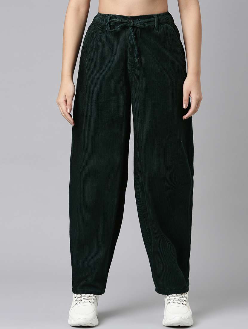 women solid high rise peg trouser