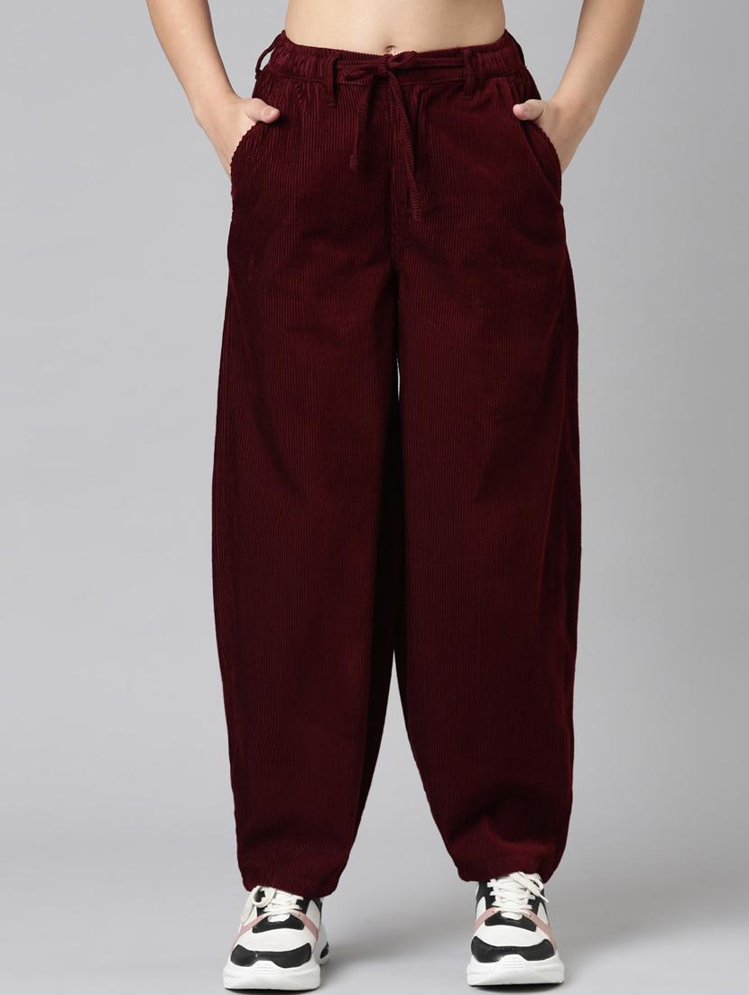 women solid high rise relaxed fit peg trouser - 22004923 - Zoom Image - 0