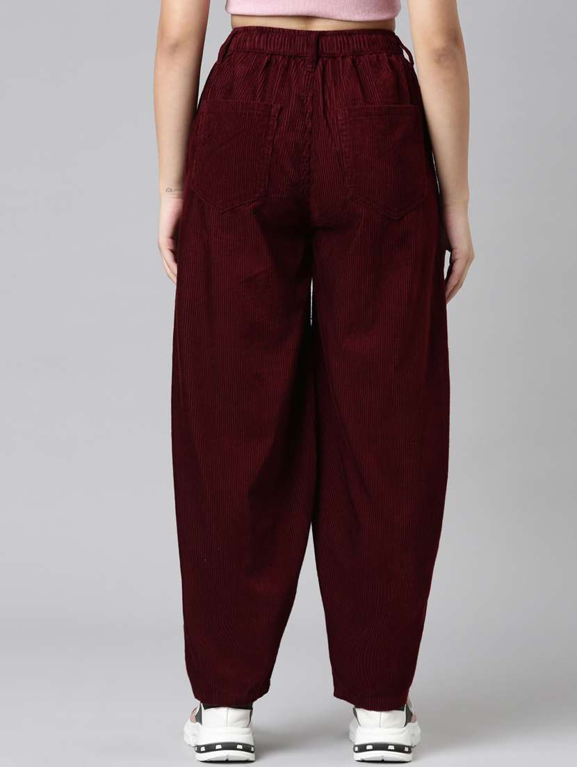 women solid high rise relaxed fit peg trouser - 22004923 - Standard Image - 3