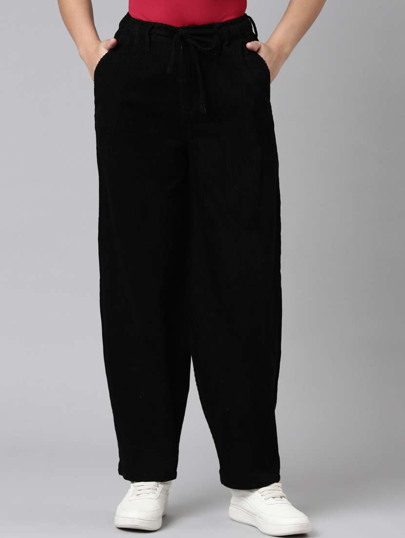 women solid high rise relaxed fit peg trouser