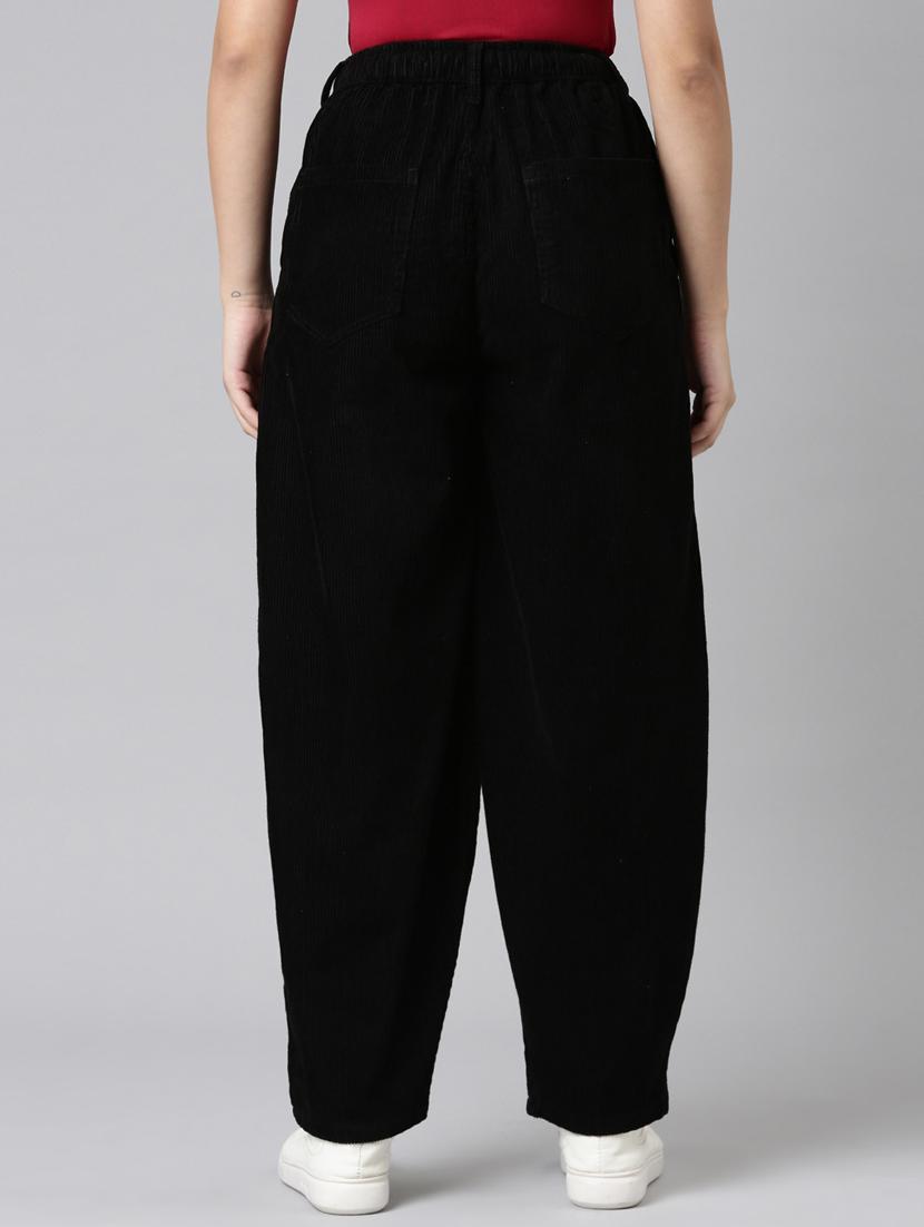 women solid high rise relaxed fit peg trouser - 22004924 - Standard Image - 3