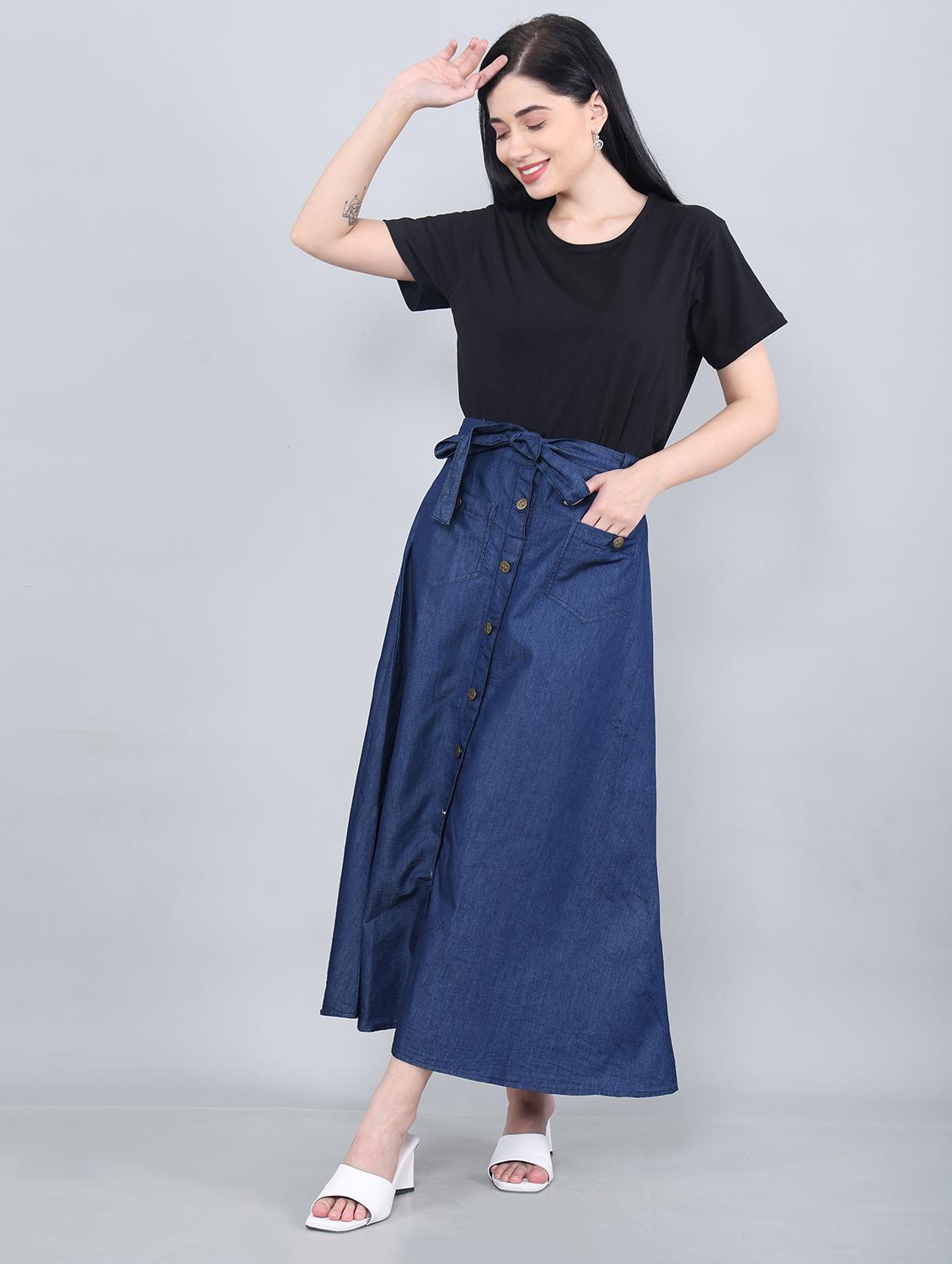 women solid mid rise denim a-line skirt - 22004925 - Standard Image - 3