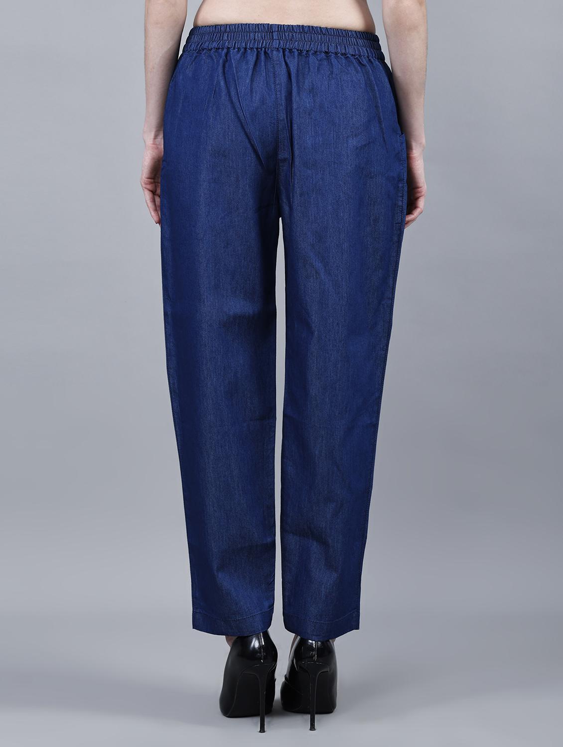 women solid mid rise denim tailored pants - 22004927 - Standard Image - 3