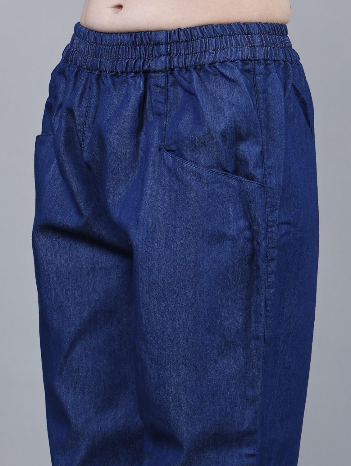 women solid mid rise denim tailored pants - 22004927 - Standard Image - 5
