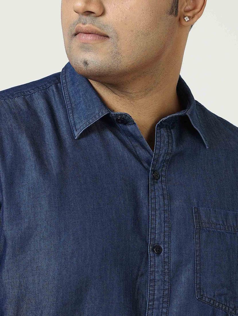 men plus size solid long sleeve regular fit denim casual shirt - 22004928 - Standard Image - 3
