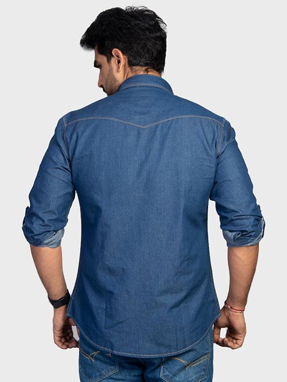 men solid long sleeve regular fit denim casual shirt - 22004930 - Standard Image - 3