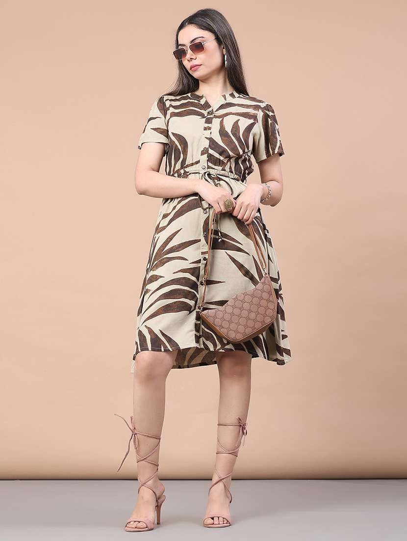 women printed short sleeve a-line dress