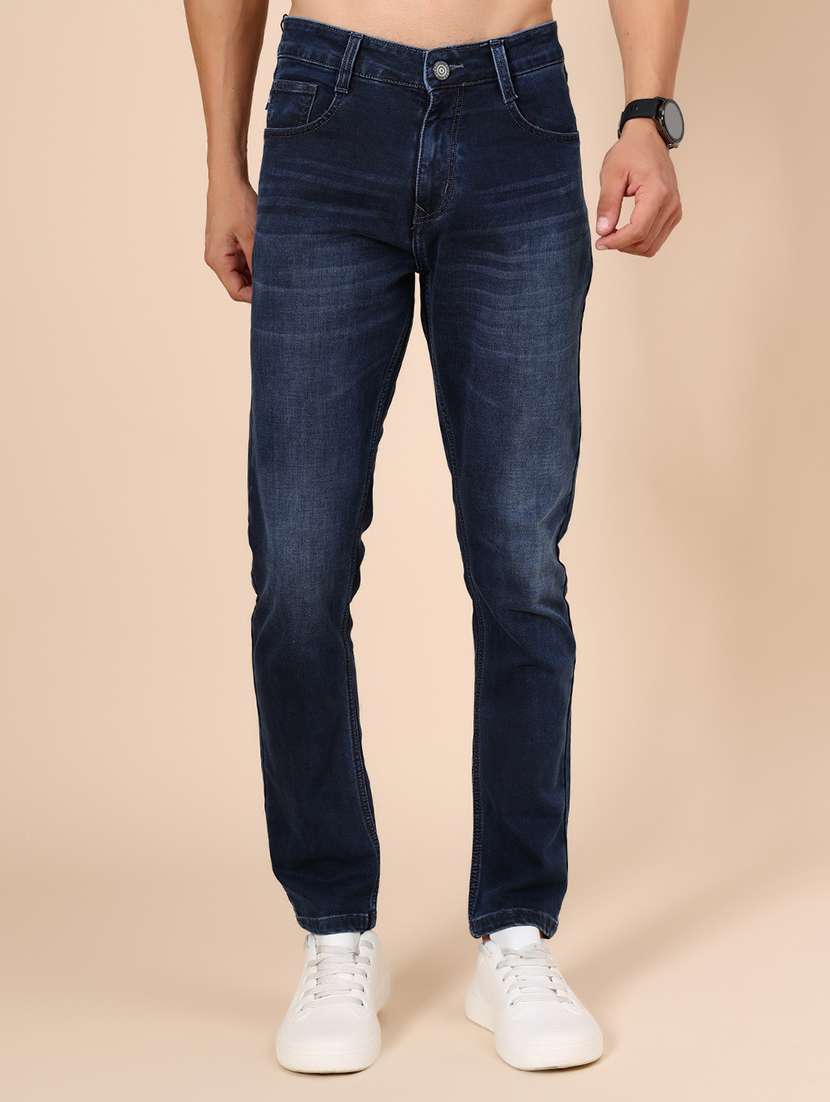 men washed mid rise full length jean