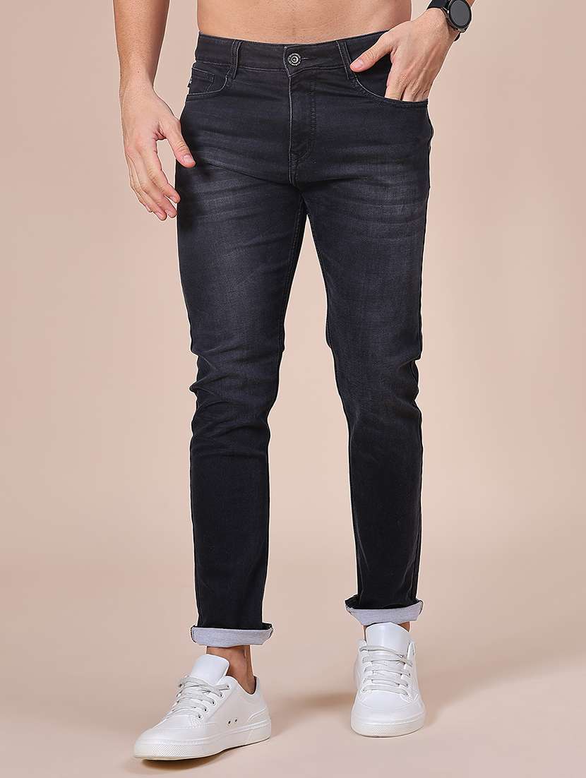 men washed mid rise full length jean
