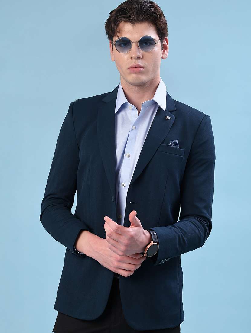 men solid lapel collar single breasted casual blazer