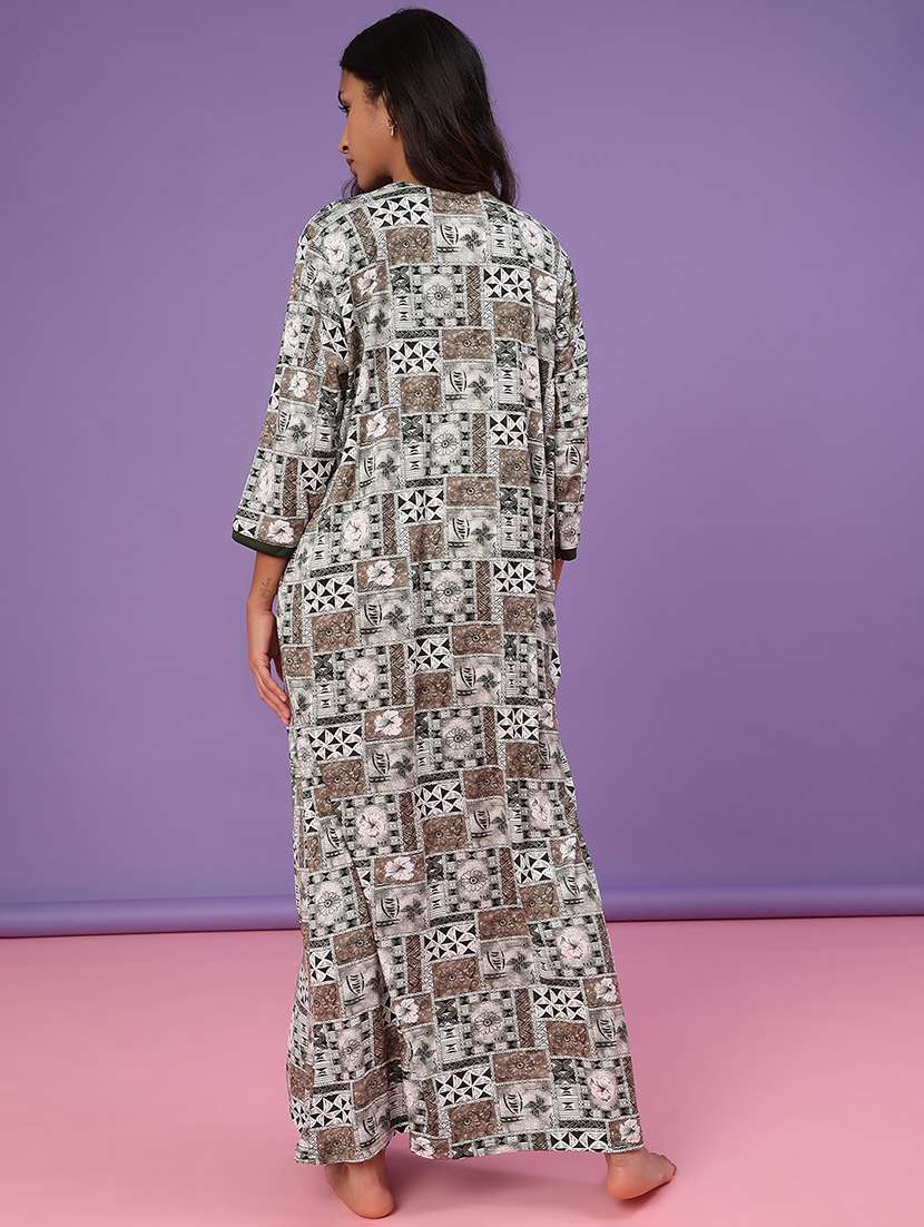 women printed long sleeve nighty - 22005201 -  Standard Image - 3