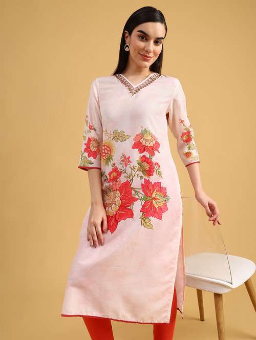 women printed three quarter sleeve straight kurta - 22005210 -  Standard Image - 0