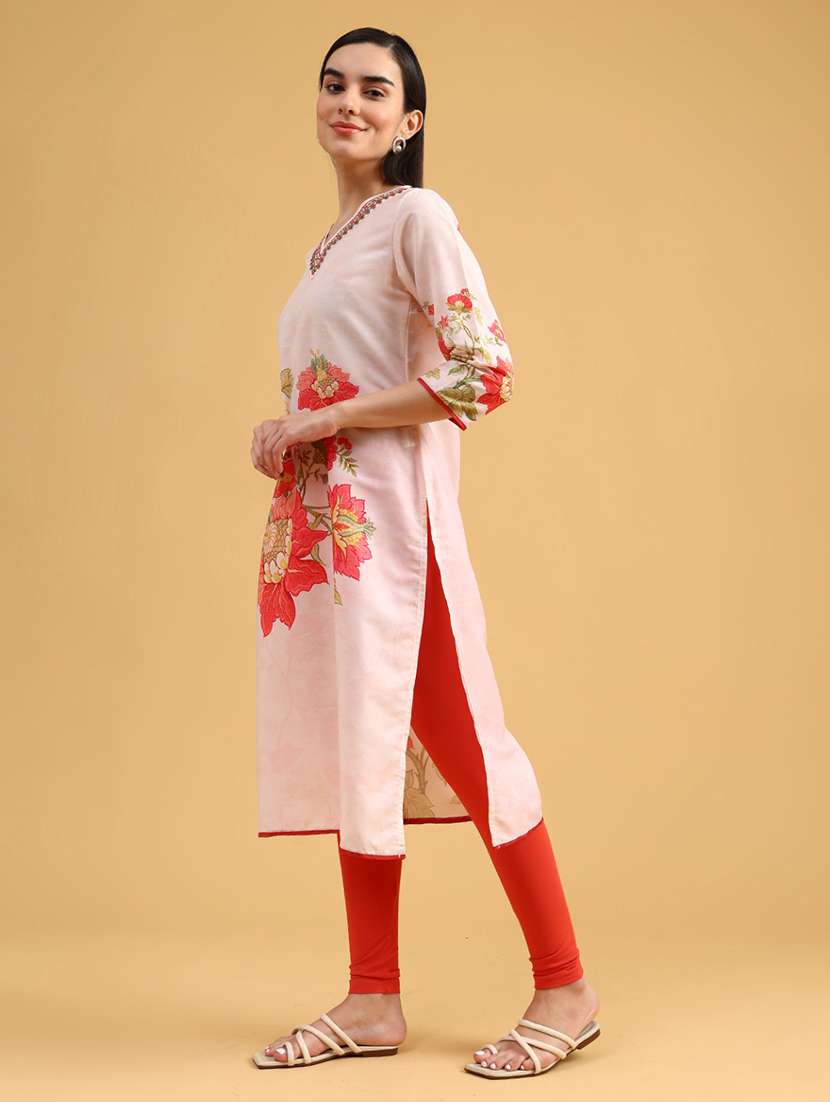 women printed three quarter sleeve straight kurta - 22005210 -  Standard Image - 3