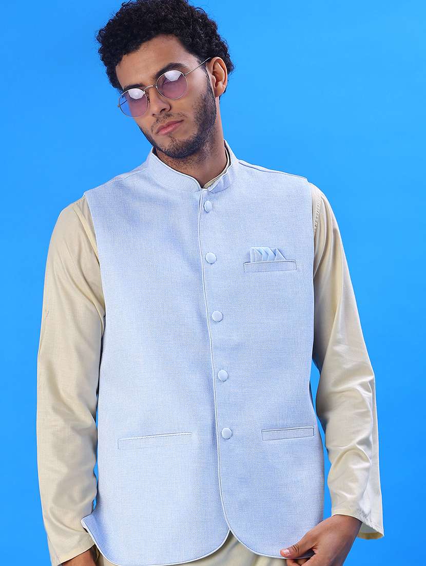 men solid mandarin neck regular fit nehru jacket