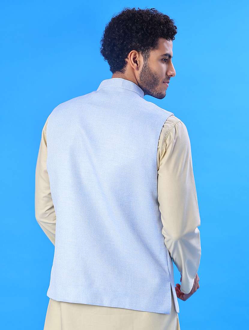 men solid mandarin neck regular fit nehru jacket - 22005251 -  Standard Image - 3
