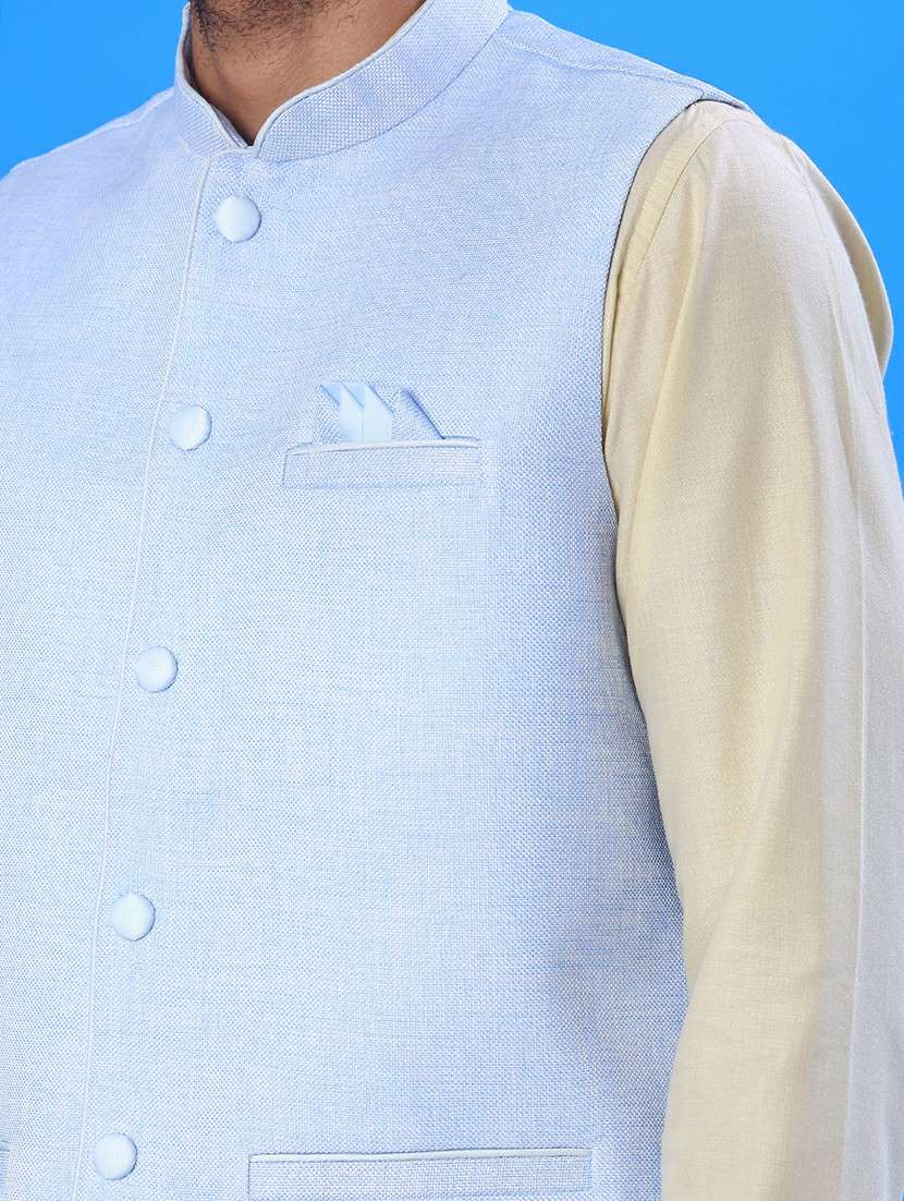 men solid mandarin neck regular fit nehru jacket - 22005251 -  Standard Image - 5