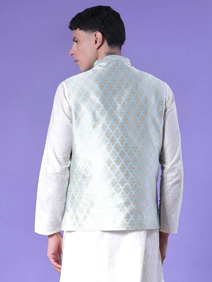 men self design mandarin neck regular fit nehru jacket - 22005254 -  Standard Image - 3