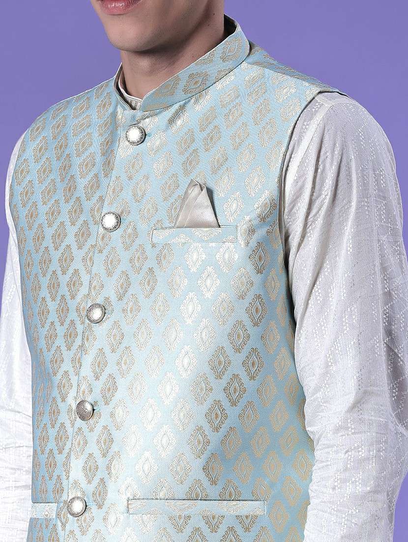 men self design mandarin neck regular fit nehru jacket - 22005254 -  Standard Image - 5