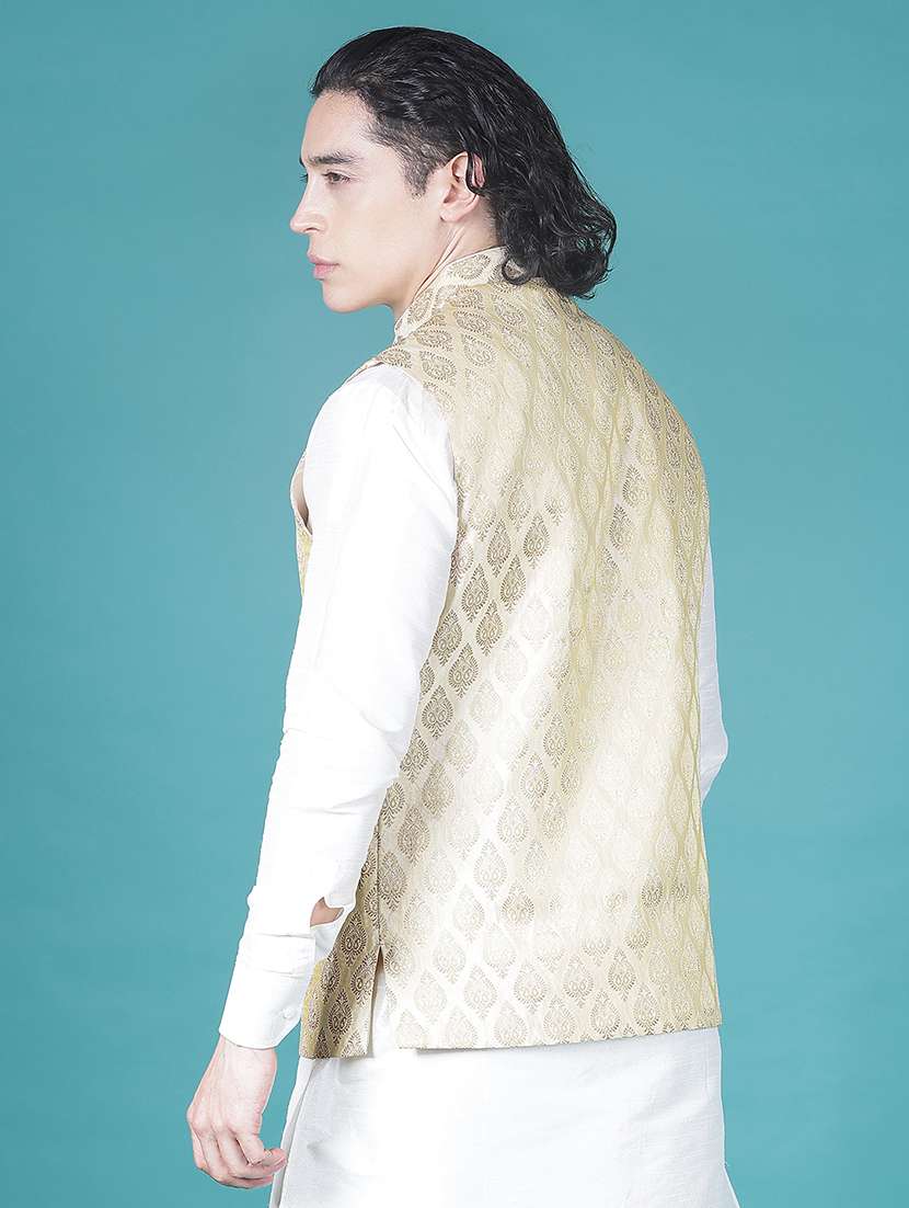 men self design mandarin neck regular fit nehru jacket - 22005261 -  Standard Image - 3