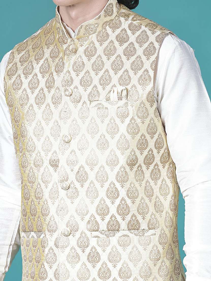 men self design mandarin neck regular fit nehru jacket - 22005261 -  Standard Image - 5