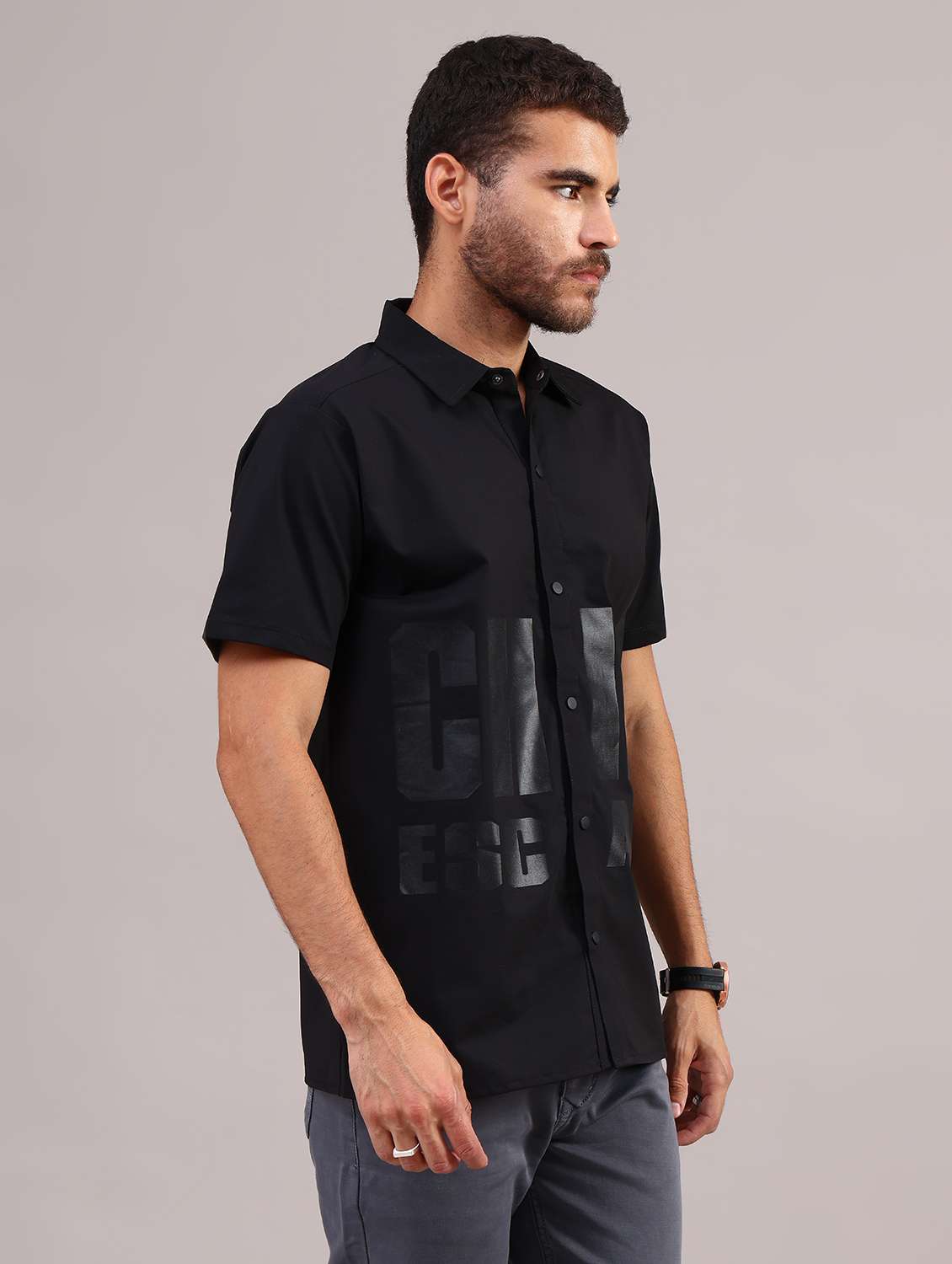 men printed collared short sleeve shirt - 22005330 -  Standard Image - 3