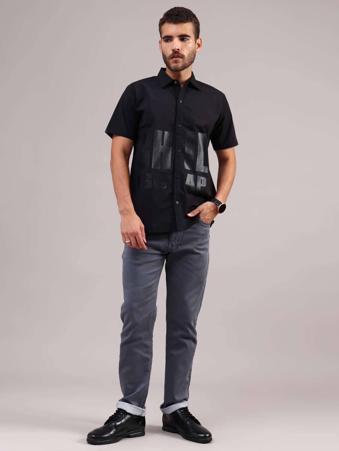 men printed collared short sleeve shirt - 22005330 -  Standard Image - 5