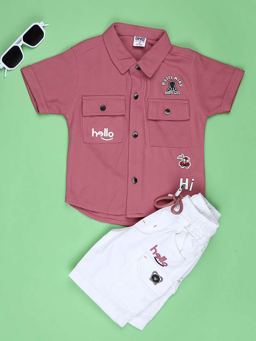 boys printed shirt & shorts casual wear set