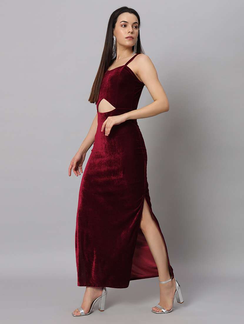 women solid sholuder strap slim fit bodycon maxi dress - 22005441 -  Standard Image - 3