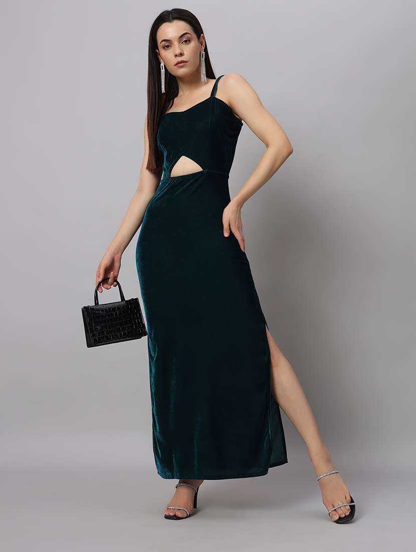 women solid sholuder strap slim fit bodycon maxi dress - 22005442 -  Zoom Image - 0