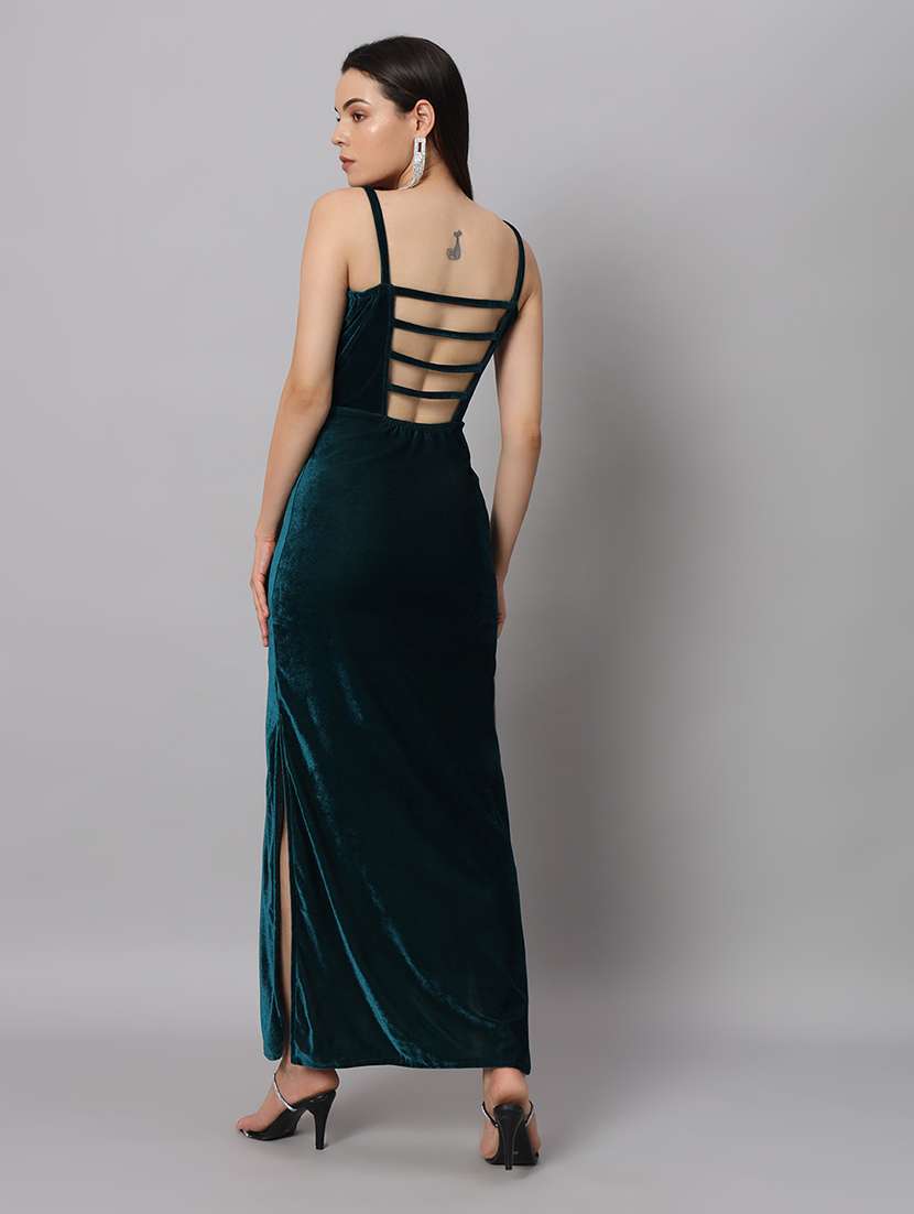 women solid sholuder strap slim fit bodycon maxi dress - 22005442 - Standard Image - 3
