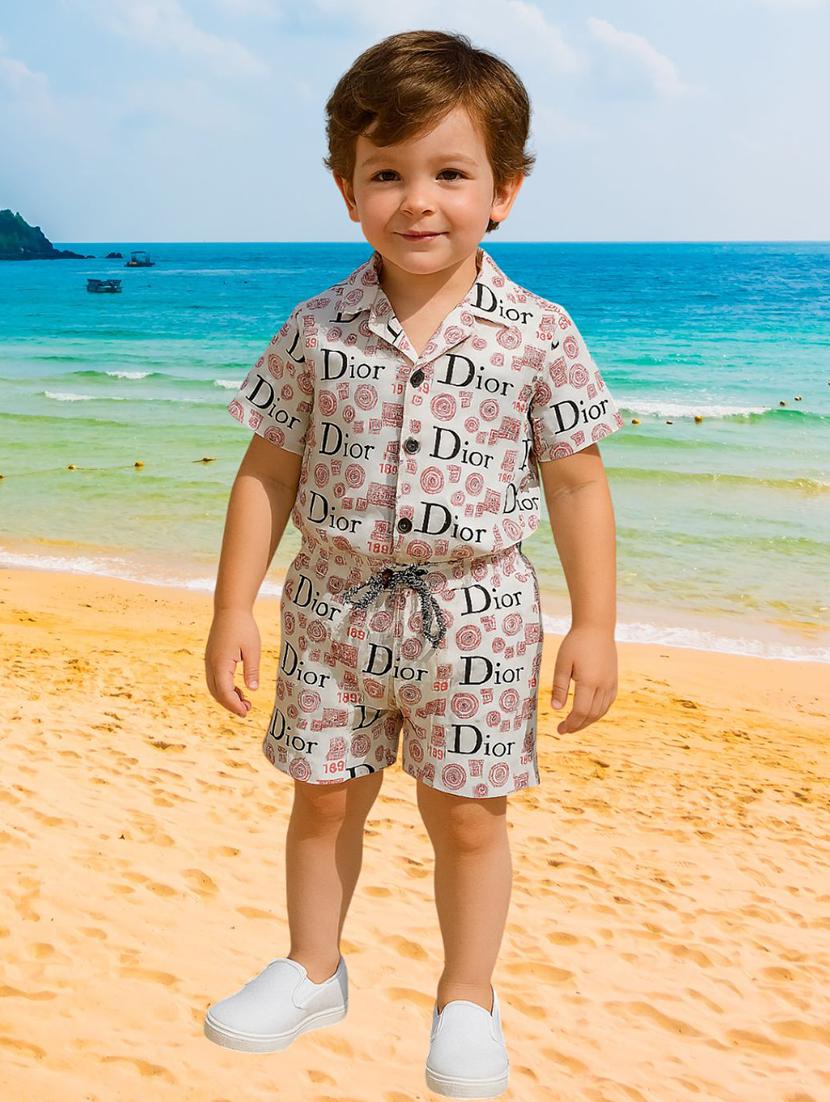 boys printed shirt & shorts co-ord set
