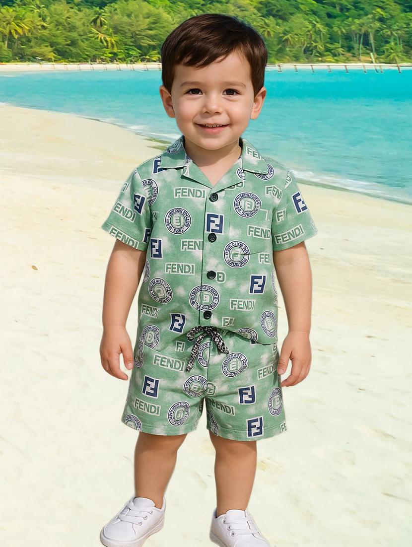 boys printed shirt & shorts co-ord set