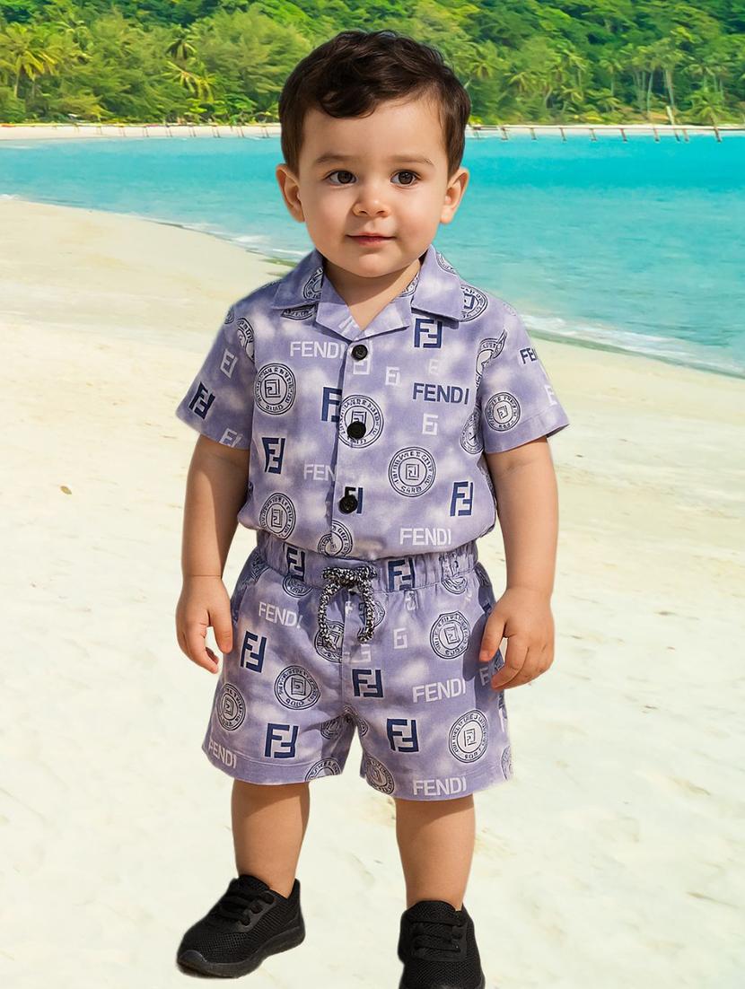 boys printed shirt & shorts co-ord set