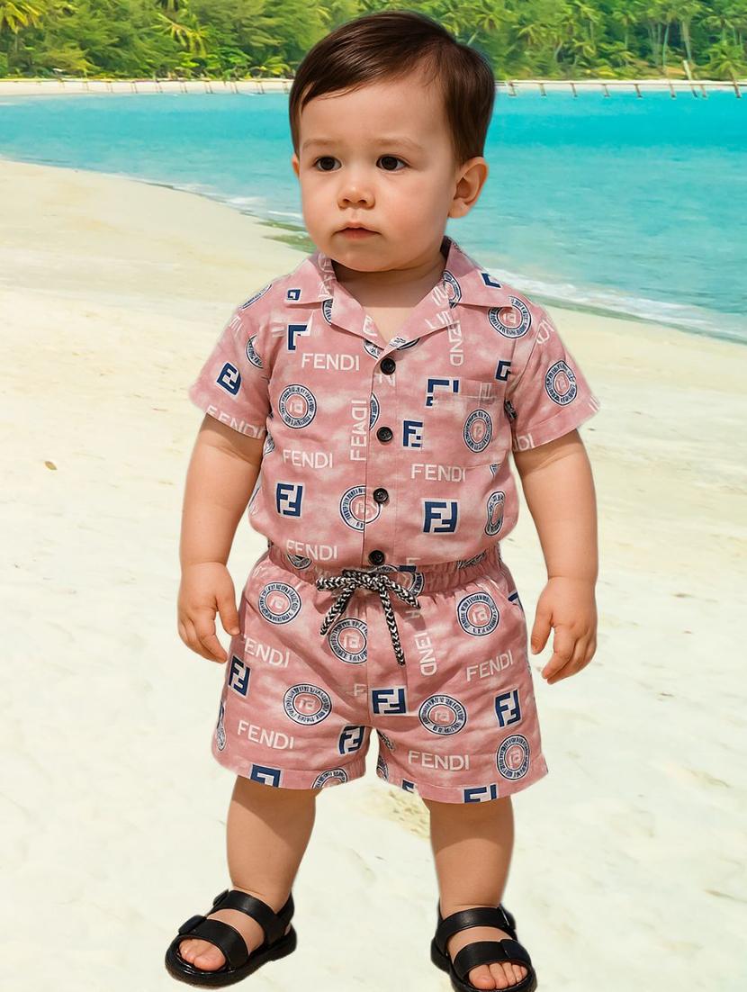 boys printed shirt & shorts co-ord set