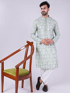 men printed mandarin neck kurta pyjama ethnic wear set