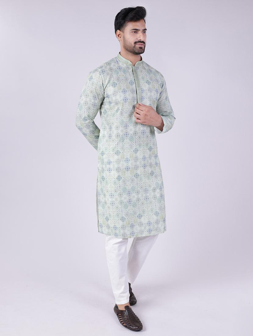 men printed mandarin neck kurta pyjama ethnic wear set - 22005480 - Standard Image - 3