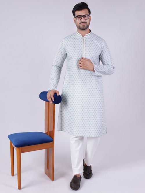 men printed mandarin neck kurta pyjama ethnic wear set - 22005481 -  Standard Image - 0