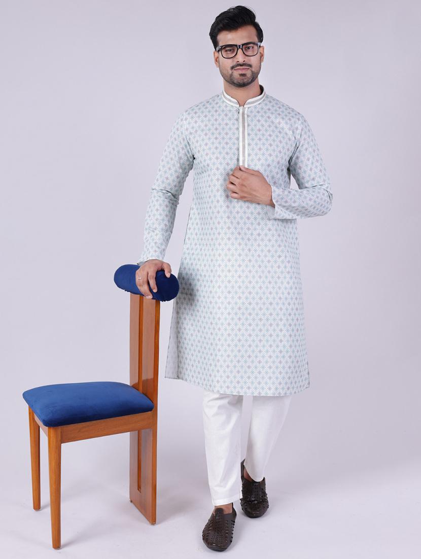 men printed mandarin neck kurta pyjama ethnic wear set - 22005481 -  Zoom Image - 0