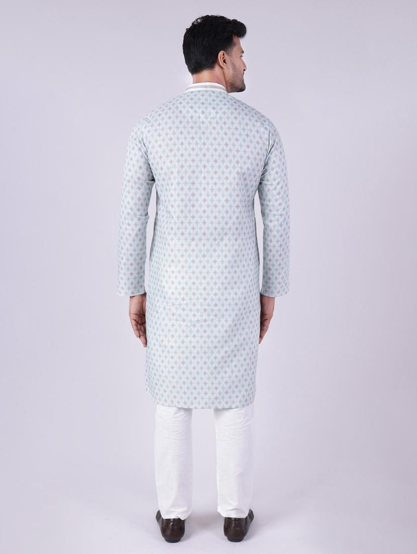 men printed mandarin neck kurta pyjama ethnic wear set - 22005481 - Standard Image - 3