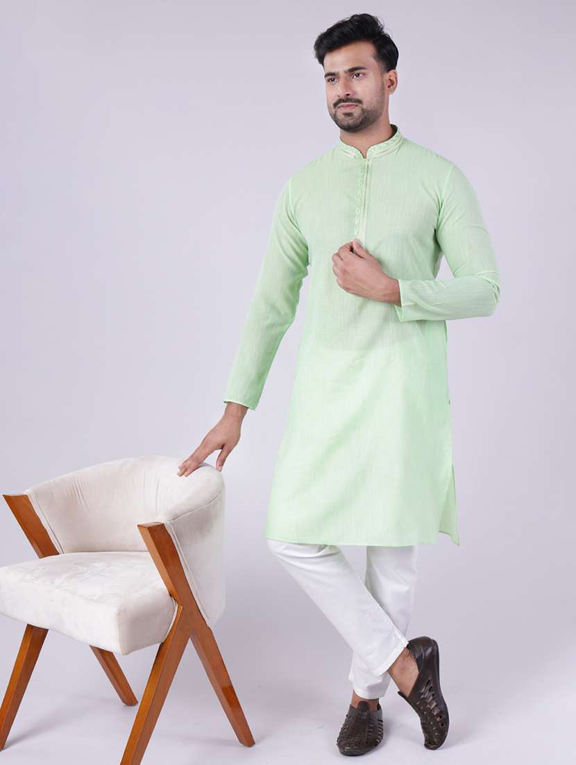 men solid mandarin neck kurta pyjama ethnic wear set