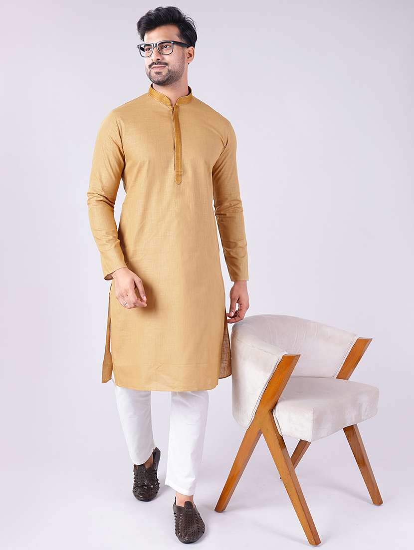 men solid mandarin neck kurta pyjama ethnic wear set
