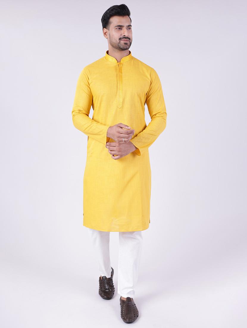 men solid mandarin neck kurta pyjama ethnic wear set - 22005488 - Zoom Image - 0