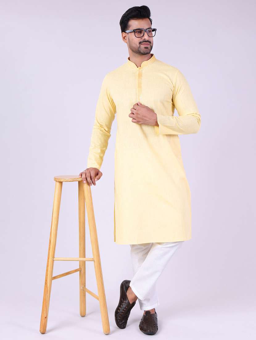 men solid mandarin neck kurta pyjama ethnic wear set - 22005490 - Zoom Image - 0