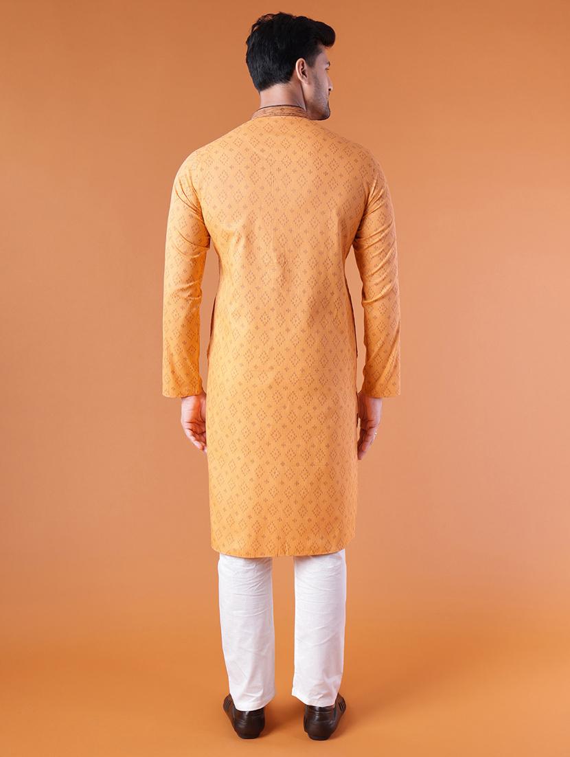 men self design mandarin neck kurta pyjama ethnic wear set - 22005491 - Standard Image - 3