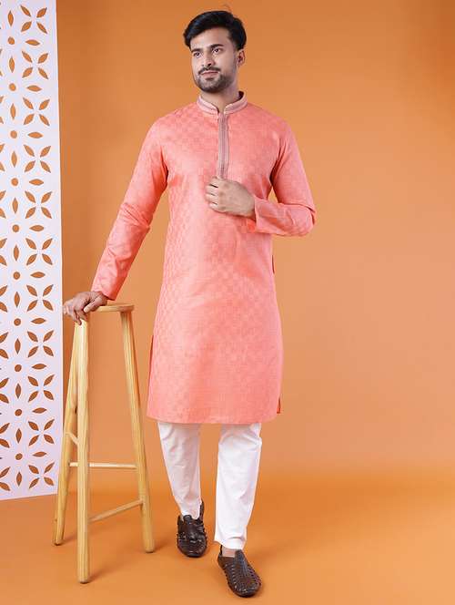 men self design mandarin neck kurta pyjama ethnic wear set - 22005493 - Standard Image - 0