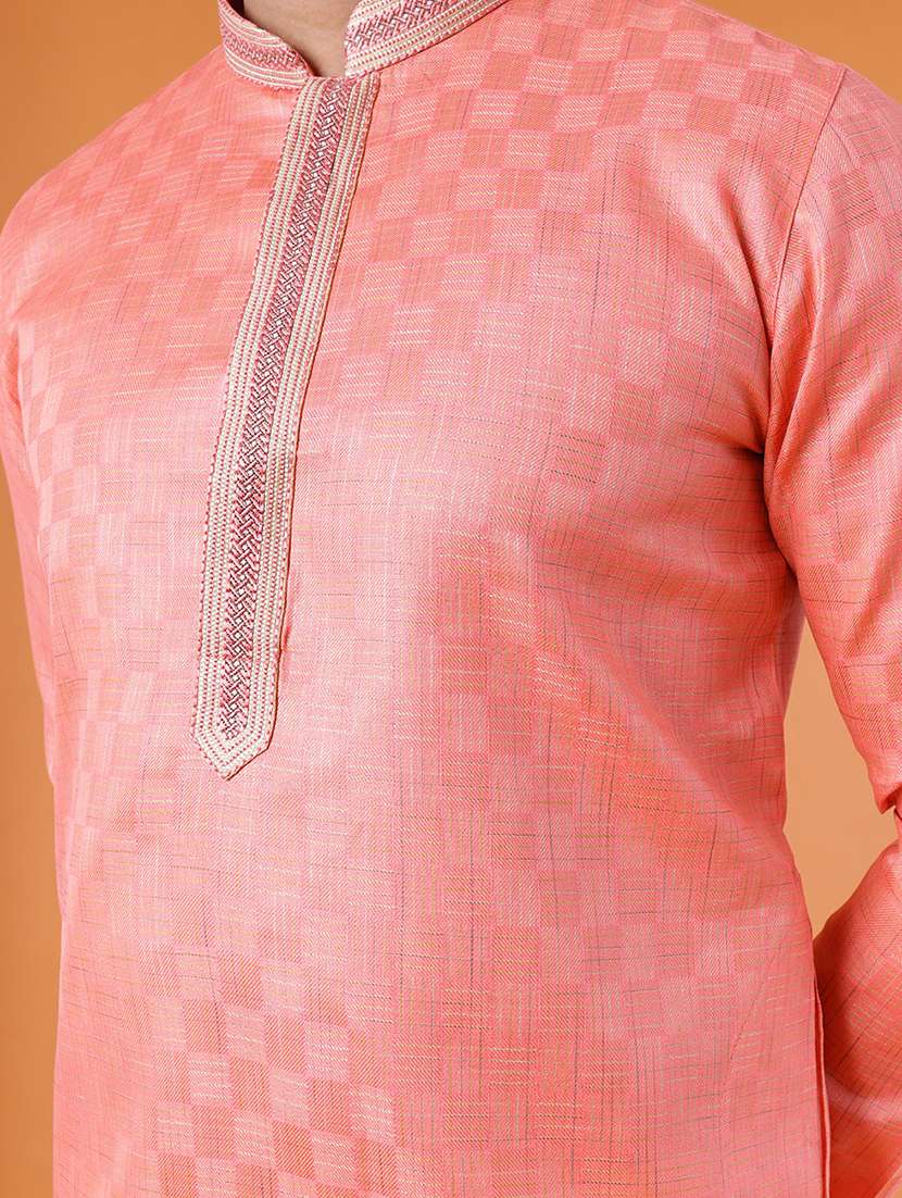 men self design mandarin neck kurta pyjama ethnic wear set - 22005493 - Standard Image - 3